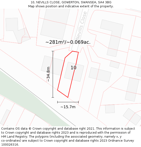 10, NEVILLS CLOSE, GOWERTON, SWANSEA, SA4 3BG: Plot and title map