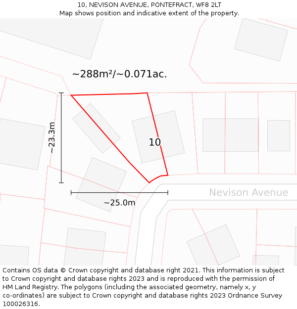 10, NEVISON AVENUE, PONTEFRACT, WF8 2LT: Plot and title map