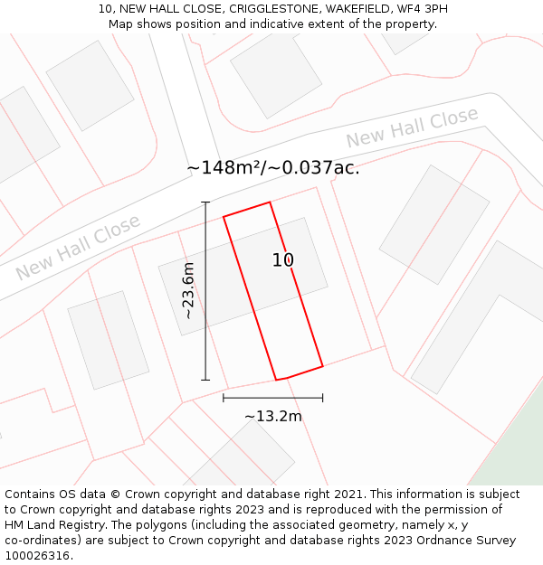 10, NEW HALL CLOSE, CRIGGLESTONE, WAKEFIELD, WF4 3PH: Plot and title map