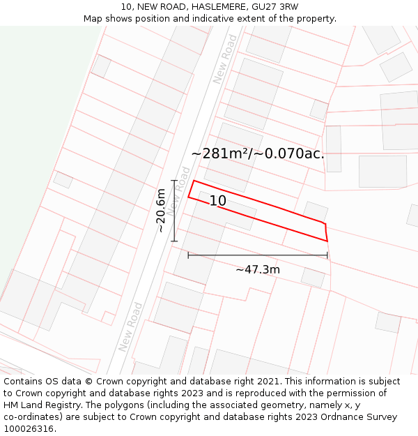 10, NEW ROAD, HASLEMERE, GU27 3RW: Plot and title map