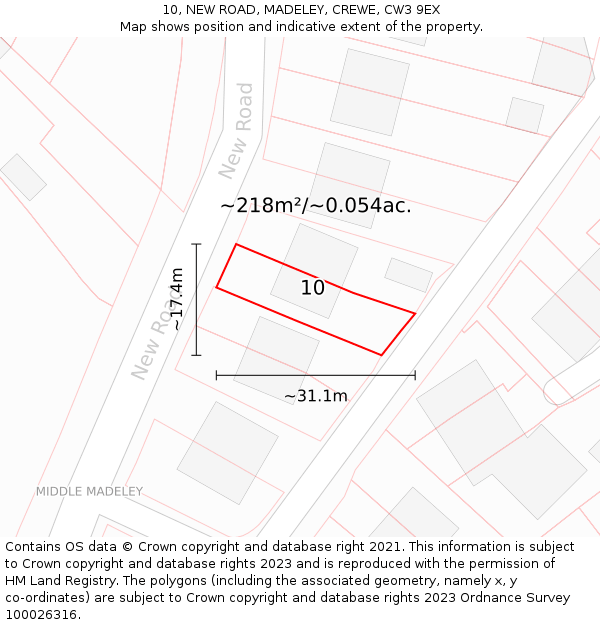 10, NEW ROAD, MADELEY, CREWE, CW3 9EX: Plot and title map