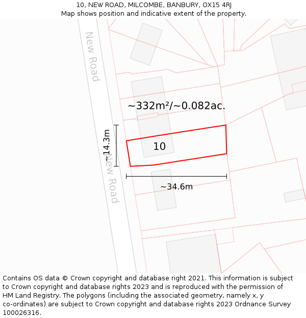 10, NEW ROAD, MILCOMBE, BANBURY, OX15 4RJ: Plot and title map