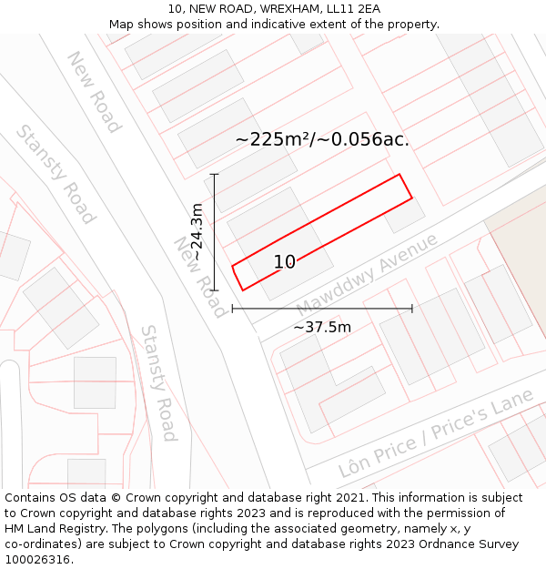 10, NEW ROAD, WREXHAM, LL11 2EA: Plot and title map