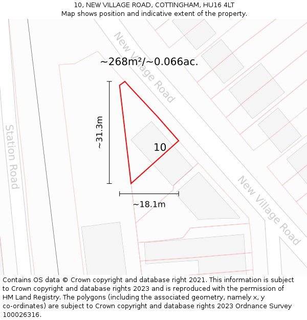 10, NEW VILLAGE ROAD, COTTINGHAM, HU16 4LT: Plot and title map