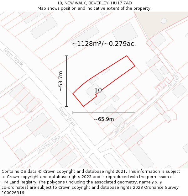 10, NEW WALK, BEVERLEY, HU17 7AD: Plot and title map