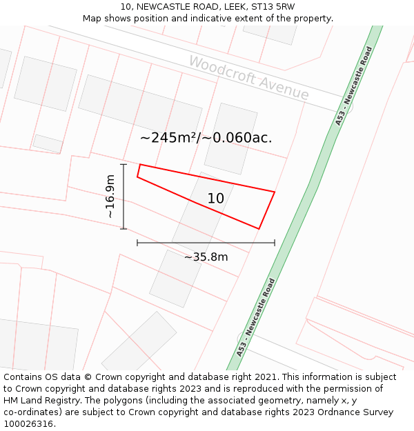 10, NEWCASTLE ROAD, LEEK, ST13 5RW: Plot and title map