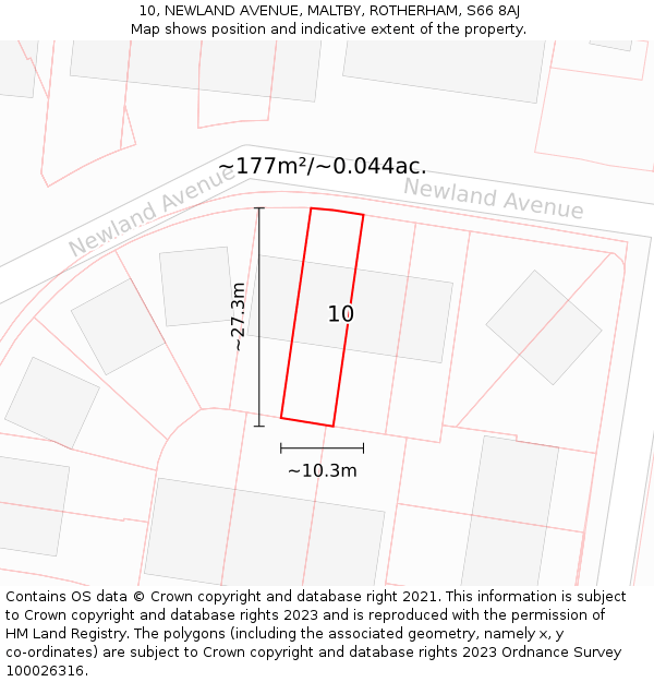 10, NEWLAND AVENUE, MALTBY, ROTHERHAM, S66 8AJ: Plot and title map