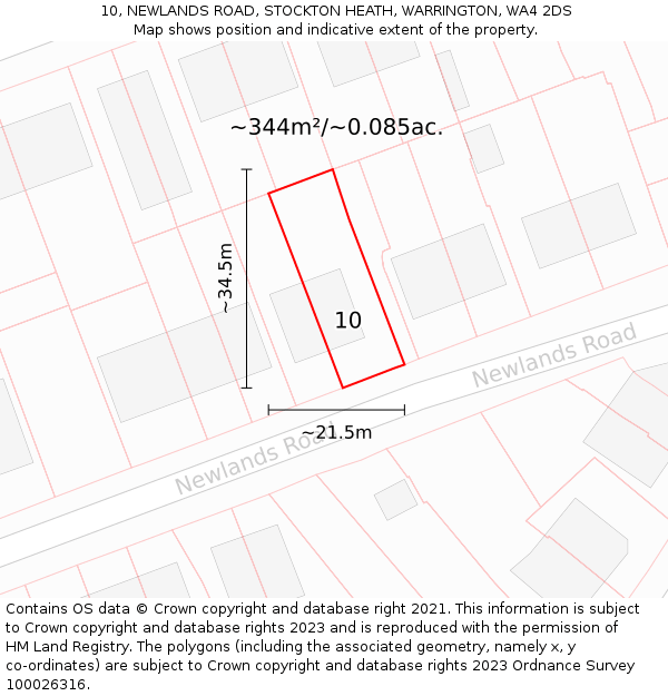 10, NEWLANDS ROAD, STOCKTON HEATH, WARRINGTON, WA4 2DS: Plot and title map