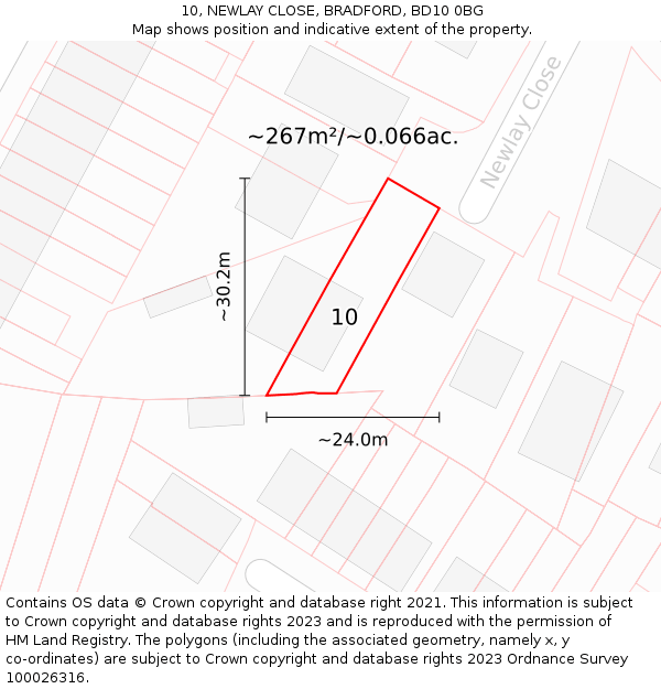 10, NEWLAY CLOSE, BRADFORD, BD10 0BG: Plot and title map