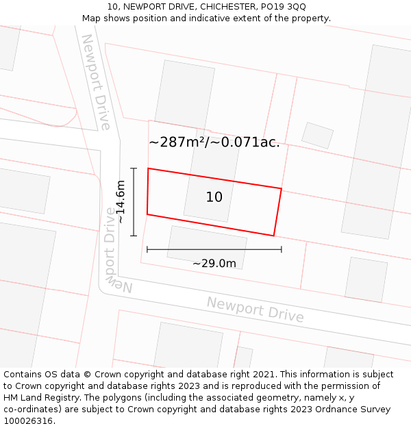 10, NEWPORT DRIVE, CHICHESTER, PO19 3QQ: Plot and title map