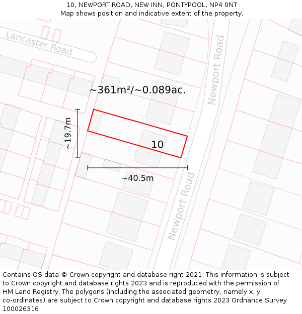 10, NEWPORT ROAD, NEW INN, PONTYPOOL, NP4 0NT: Plot and title map