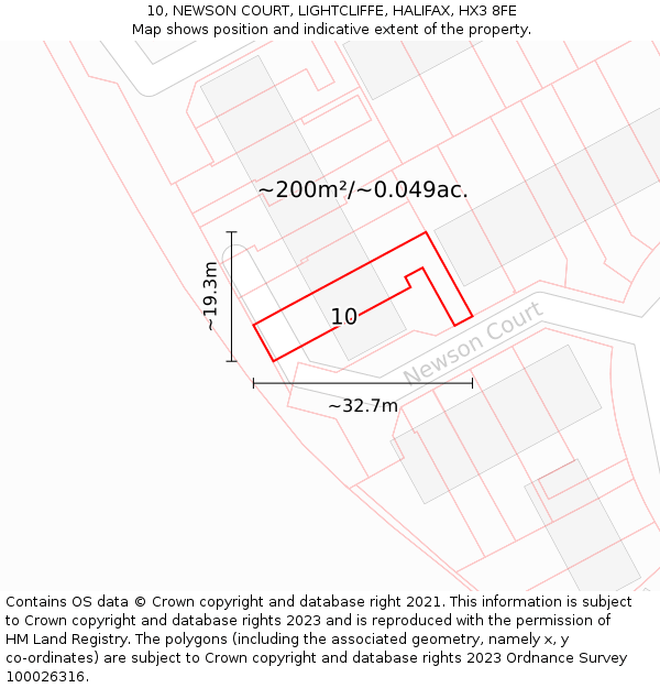 10, NEWSON COURT, LIGHTCLIFFE, HALIFAX, HX3 8FE: Plot and title map