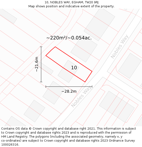 10, NOBLES WAY, EGHAM, TW20 9RJ: Plot and title map