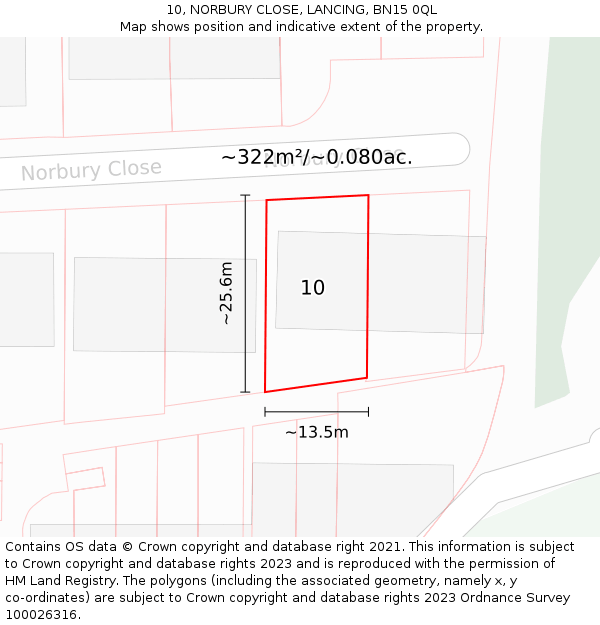 10, NORBURY CLOSE, LANCING, BN15 0QL: Plot and title map