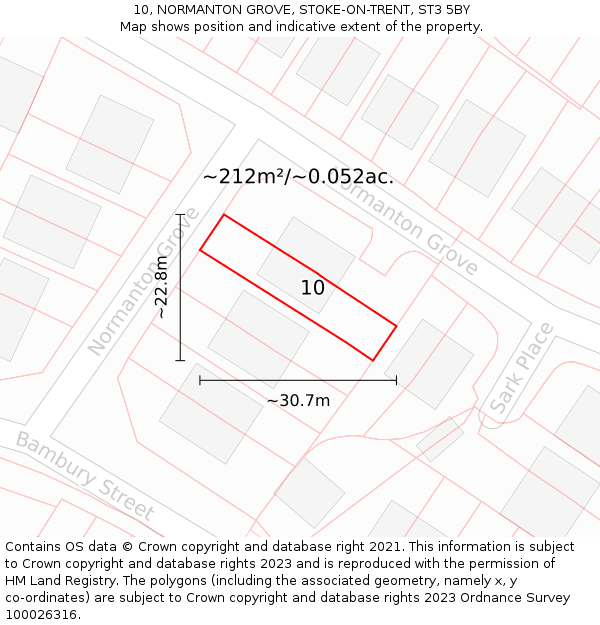 10, NORMANTON GROVE, STOKE-ON-TRENT, ST3 5BY: Plot and title map