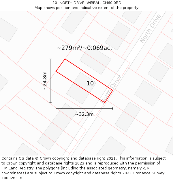 10, NORTH DRIVE, WIRRAL, CH60 0BD: Plot and title map