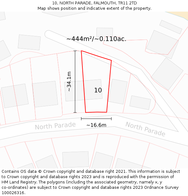 10, NORTH PARADE, FALMOUTH, TR11 2TD: Plot and title map