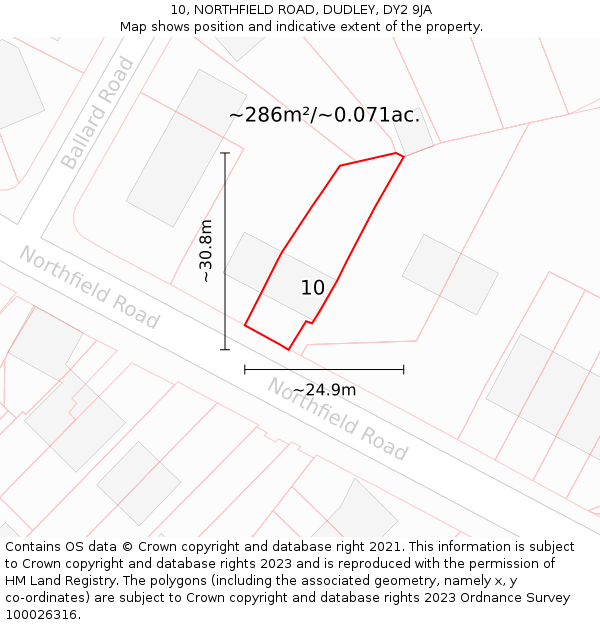 10, NORTHFIELD ROAD, DUDLEY, DY2 9JA: Plot and title map