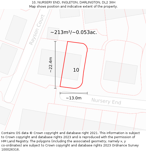 10, NURSERY END, INGLETON, DARLINGTON, DL2 3XH: Plot and title map