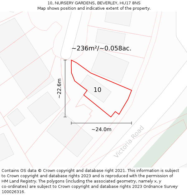 10, NURSERY GARDENS, BEVERLEY, HU17 8NS: Plot and title map