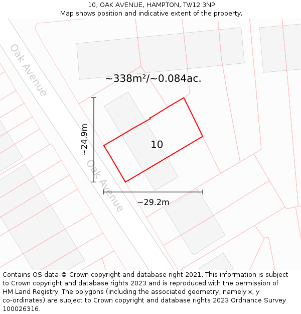 10, OAK AVENUE, HAMPTON, TW12 3NP: Plot and title map