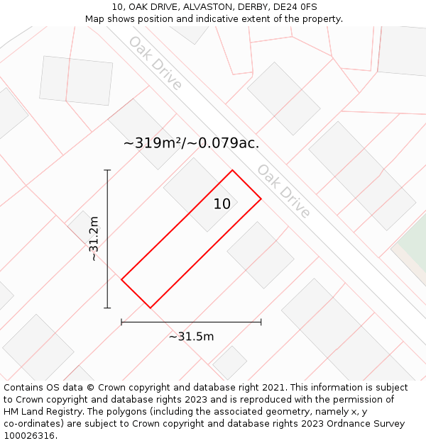 10, OAK DRIVE, ALVASTON, DERBY, DE24 0FS: Plot and title map