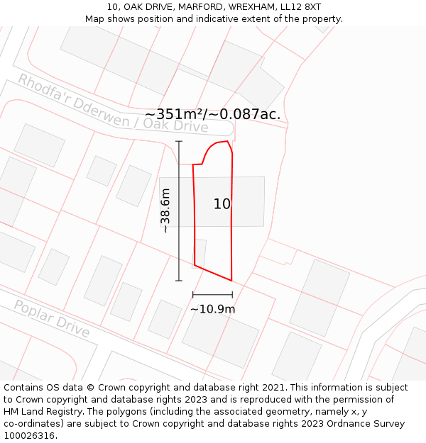 10, OAK DRIVE, MARFORD, WREXHAM, LL12 8XT: Plot and title map