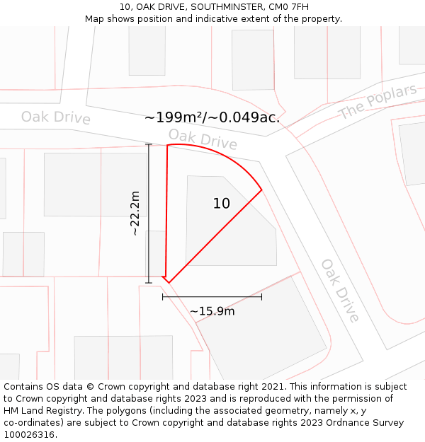 10, OAK DRIVE, SOUTHMINSTER, CM0 7FH: Plot and title map