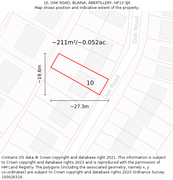 10, OAK ROAD, BLAINA, ABERTILLERY, NP13 3JX: Plot and title map