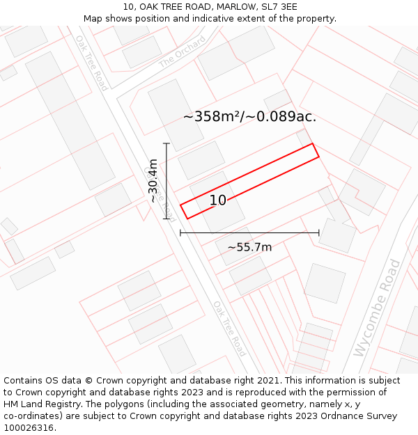 10, OAK TREE ROAD, MARLOW, SL7 3EE: Plot and title map