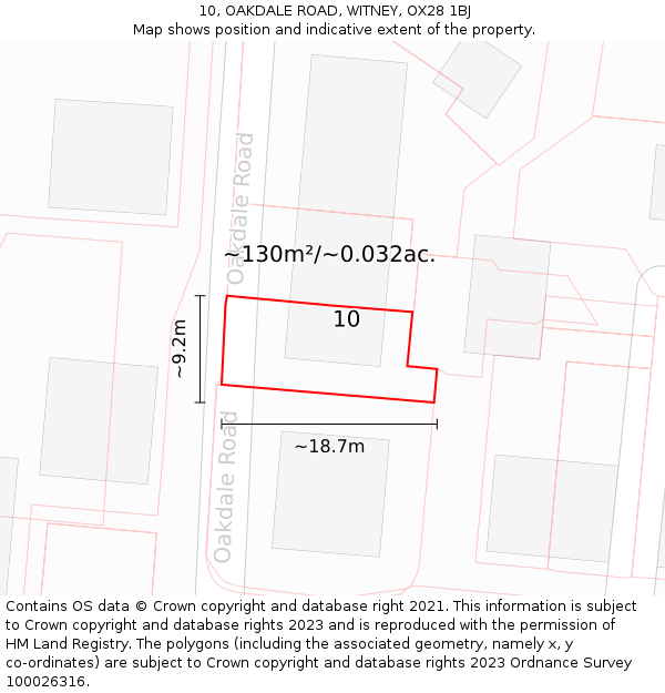 10, OAKDALE ROAD, WITNEY, OX28 1BJ: Plot and title map