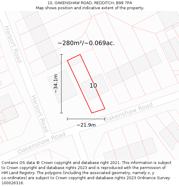 10, OAKENSHAW ROAD, REDDITCH, B98 7PA: Plot and title map