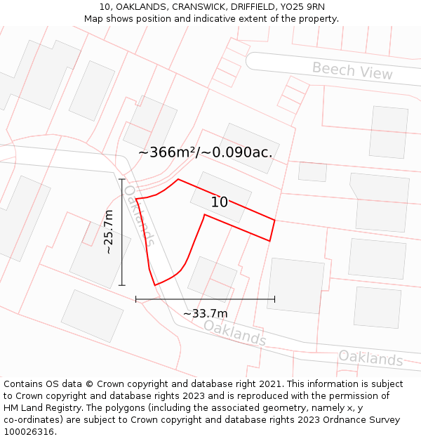 10, OAKLANDS, CRANSWICK, DRIFFIELD, YO25 9RN: Plot and title map