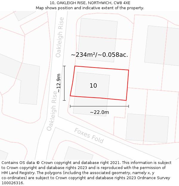 10, OAKLEIGH RISE, NORTHWICH, CW8 4XE: Plot and title map