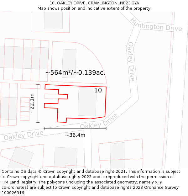 10, OAKLEY DRIVE, CRAMLINGTON, NE23 2YA: Plot and title map