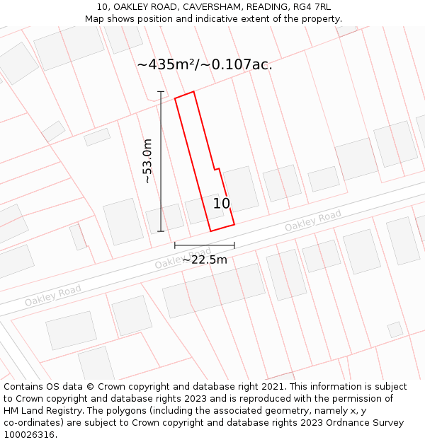 10, OAKLEY ROAD, CAVERSHAM, READING, RG4 7RL: Plot and title map