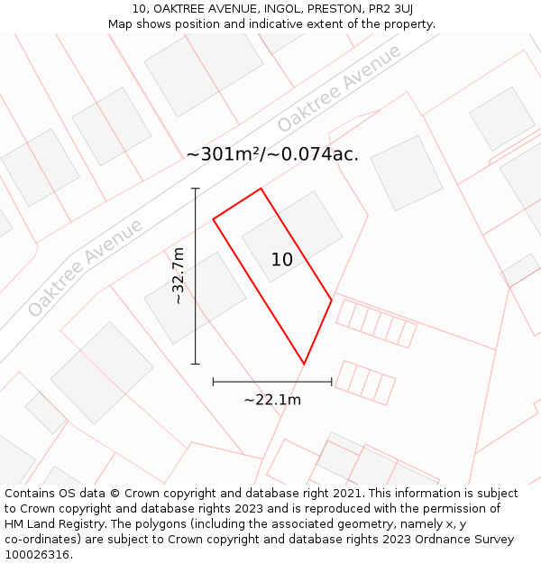 10, OAKTREE AVENUE, INGOL, PRESTON, PR2 3UJ: Plot and title map