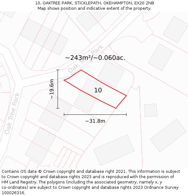 10, OAKTREE PARK, STICKLEPATH, OKEHAMPTON, EX20 2NB: Plot and title map