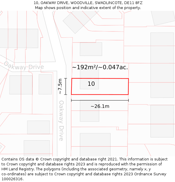 10, OAKWAY DRIVE, WOODVILLE, SWADLINCOTE, DE11 8FZ: Plot and title map