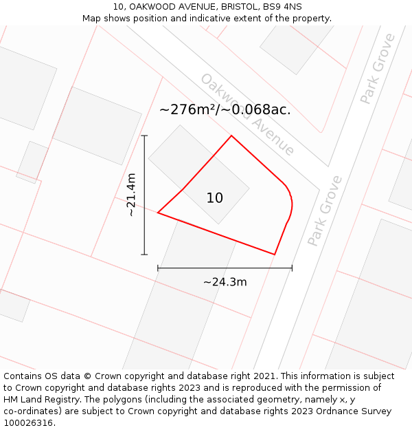 10, OAKWOOD AVENUE, BRISTOL, BS9 4NS: Plot and title map