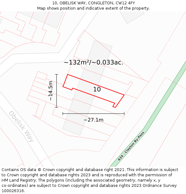 10, OBELISK WAY, CONGLETON, CW12 4FY: Plot and title map