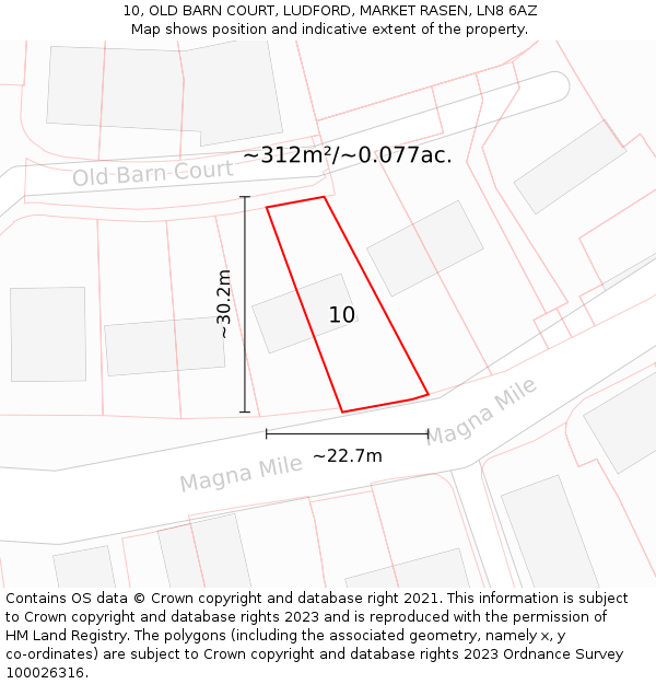 10, OLD BARN COURT, LUDFORD, MARKET RASEN, LN8 6AZ: Plot and title map