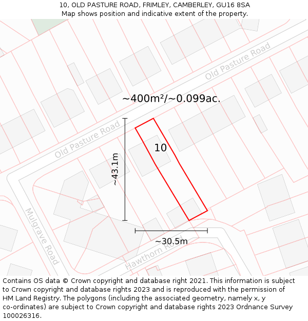 10, OLD PASTURE ROAD, FRIMLEY, CAMBERLEY, GU16 8SA: Plot and title map