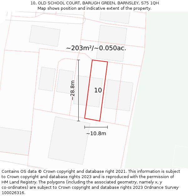 10, OLD SCHOOL COURT, BARUGH GREEN, BARNSLEY, S75 1QH: Plot and title map