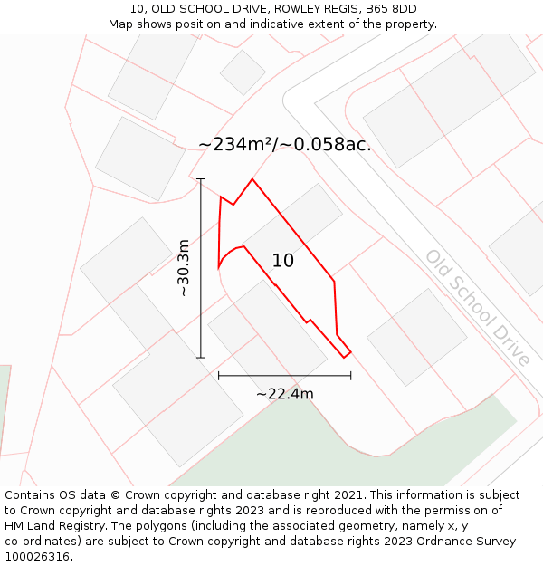 10, OLD SCHOOL DRIVE, ROWLEY REGIS, B65 8DD: Plot and title map