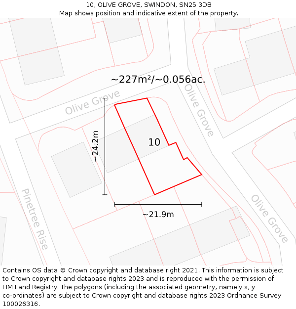 10, OLIVE GROVE, SWINDON, SN25 3DB: Plot and title map