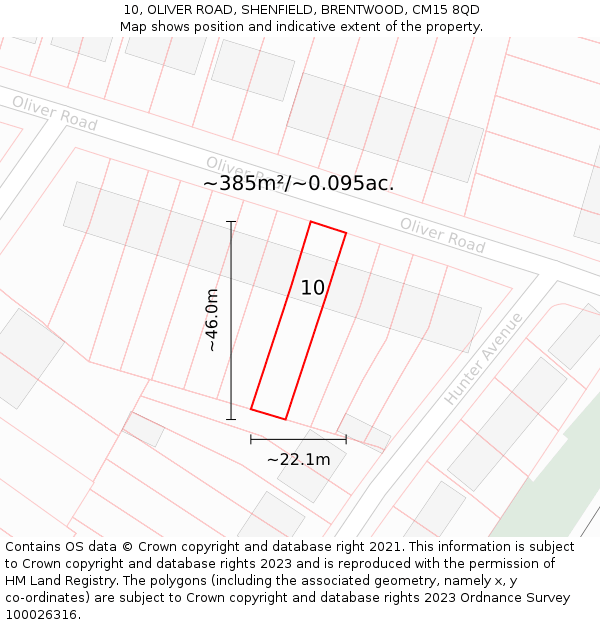 10, OLIVER ROAD, SHENFIELD, BRENTWOOD, CM15 8QD: Plot and title map