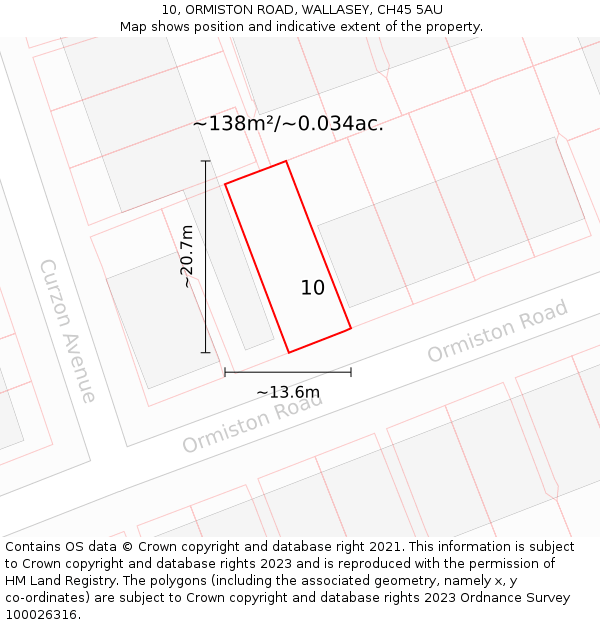 10, ORMISTON ROAD, WALLASEY, CH45 5AU: Plot and title map