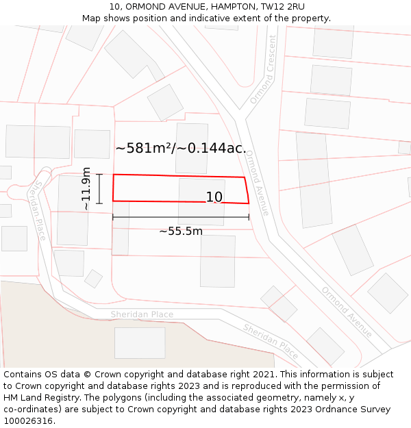 10, ORMOND AVENUE, HAMPTON, TW12 2RU: Plot and title map