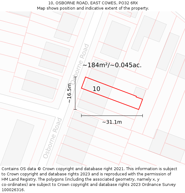 10, OSBORNE ROAD, EAST COWES, PO32 6RX: Plot and title map